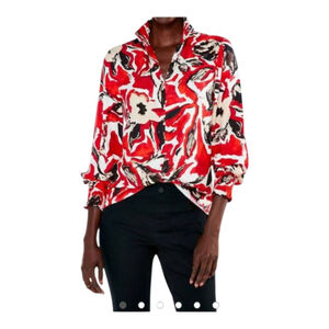 NIC+ZOE Petal Pop Abstract Floral Split Neck Blouse in Red Multi Print